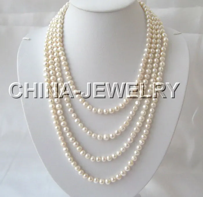 

FREE shipping Beautiful 100" 7-8mm white round freshwater pearl necklace