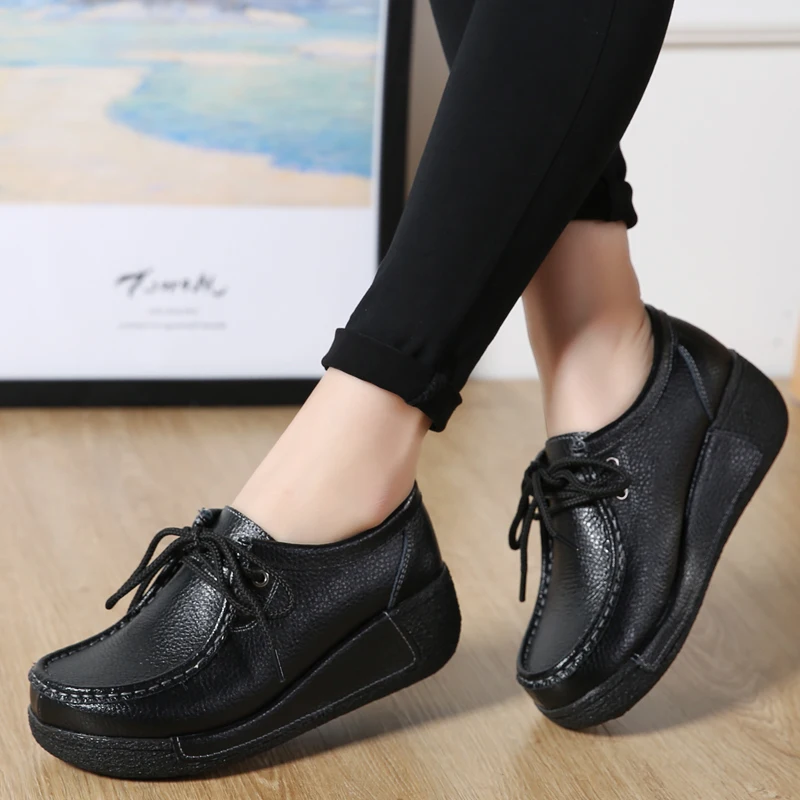 JZZDDOWN genuine Leather shoes woman platform Lace up women sneakers platform Casual Loafers Luxury female Ladies shoes