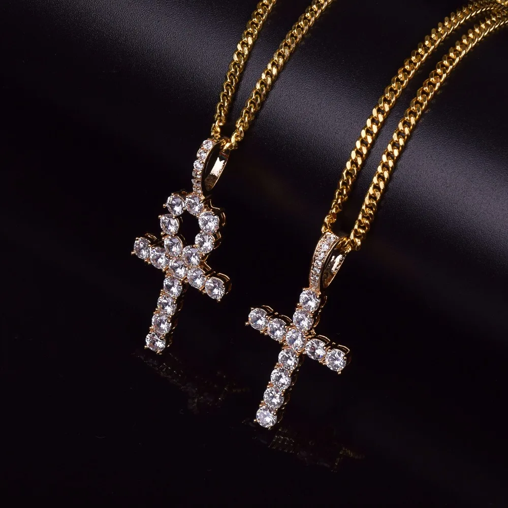 Bubble Letter Ankh Cross Jewelry Set Gold Color Copper Material Men\'s Women\'s  Hip Hop Jewelry Necklace