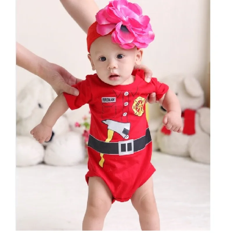 Fashion Baby Boys Clothing Bodysuits Baby Girl Bodysuit Short Fire Rescue Fireman Costumes Top Quality baby summer jumpsuit