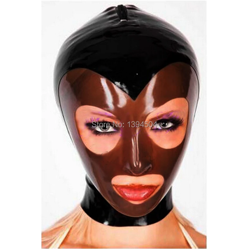 

New Arrival Bodystocking Bodysuit Latex Mask Hood Fetish black brown spliced Women Sexy Hoods Plus Size Hot Sale