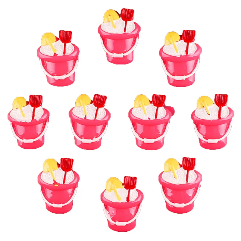 50pcs Summer Beach Hot Pink Sand Bucket Resin Scrapbooking Hair Bow Clip Center Crafts Embellishment Charms Cabachons