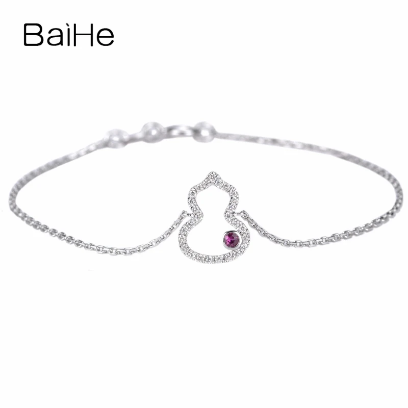 BAIHE Solid 18K White Gold 0.15ct H/SI Natural Diamond Ruby Gourd Bracelet Women Trendy Fine Jewelry Bracelet Gourde браслеты