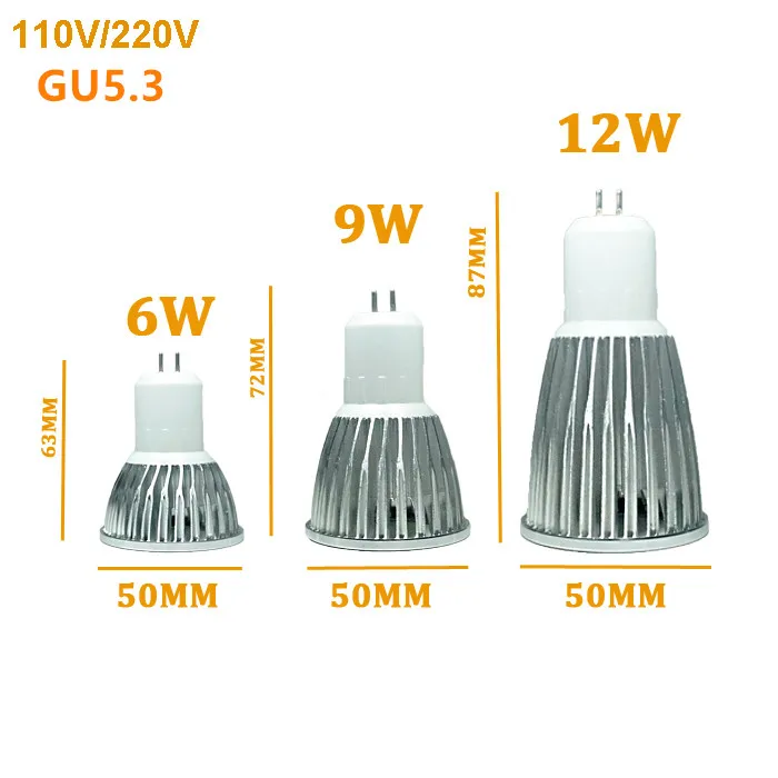 1pcs Super Bright MR16 GU5.3 COB 6W 9W 12W LED Bulb Lamp mr16  12V gu5.3 220v ,Warm White/Pure/Cold White led LIGHTING