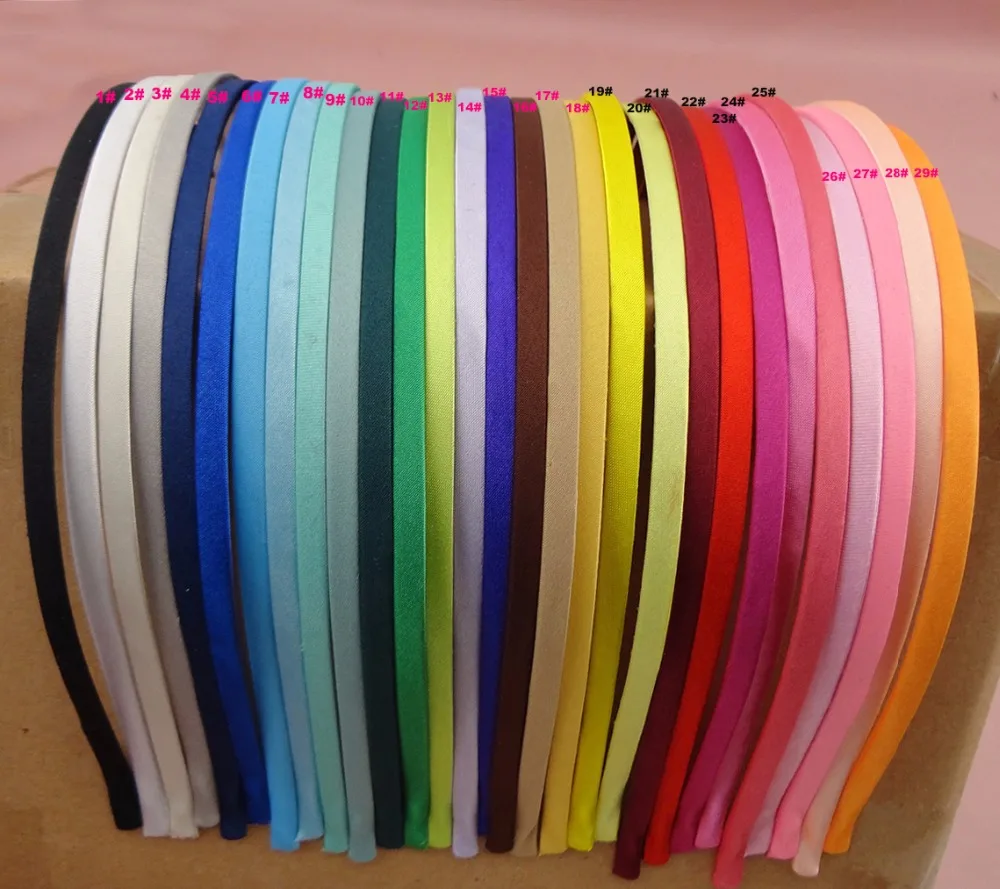 10PCS 5mm Assorted Colors Satin Fabric Full Covered Plain Metal Hair Headbands hairbands for DIY hair jewelry