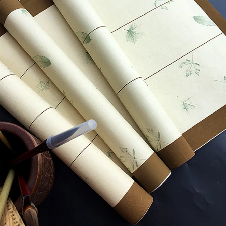 48*180cm Archaistic Chinese Rice paper for Painting Calligraphy Maple leaves pattern xuan paper Painting supply