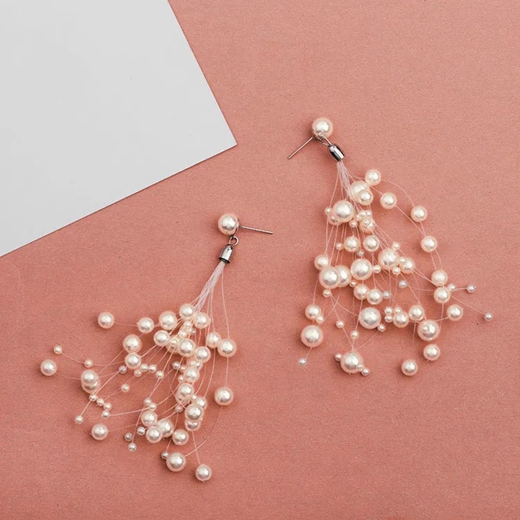 Punk 2020 New Fashion Earrings Elegant Temperament Simple Personality Full Of Stars Long Tassel Pearl Fish Line Ladies Earrings