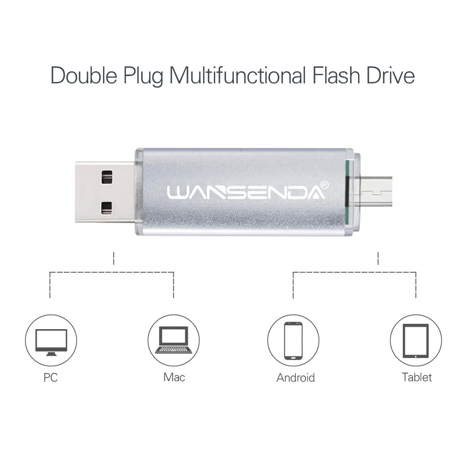 WANSENDA OTG dysk Flash USB 32GB metalowe pióro napęd 8GB 16GB 64GB Pendrive 2 w 1 podwójny napęd Micro pamięć USB dysk pamięci