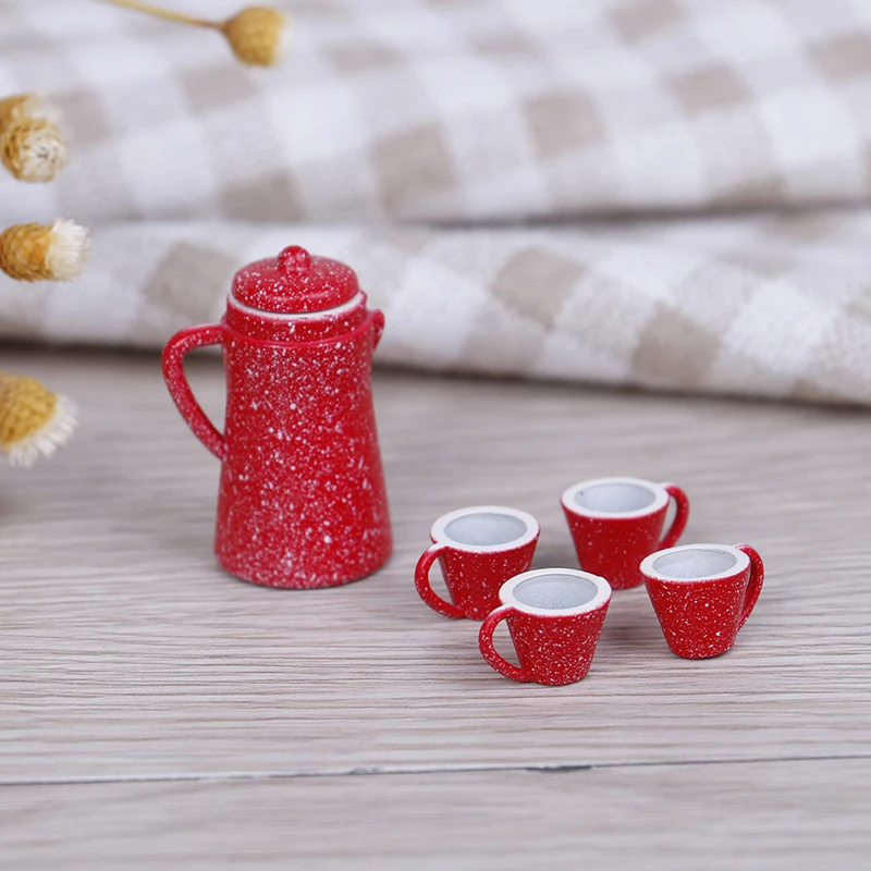 Maison de poupée Miniature en porcelaine avec couvercle pour le café et le thé, ensemble de tasses bouilloire, jouet classique de cuisine, meilleur cadeau pour fille, 5 pièces/ensemble