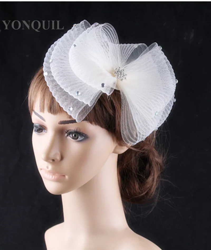 

Women Vintage Ivory and White Bow Headpiece Hats Fascinator with Jewel Adorned Hair Accessories for Wedding Derby Races Headwear