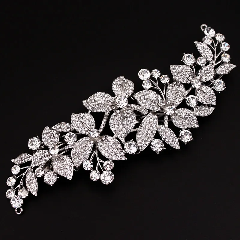 2023 New Fashion Long Flower Wedding Hair Comb Clear Rhinestone Crystal Hair Accessories Hairpins for Women Jewelry Gifts