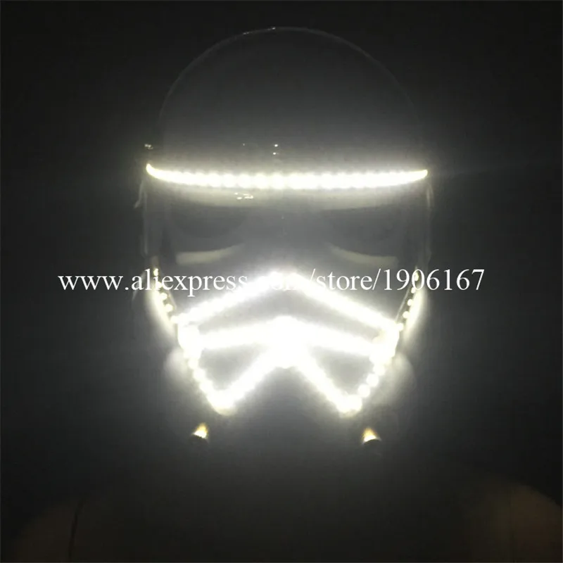 5 Pcs Led Luminous Green Laser Party Mask Illuminate Halloween Masquerade Laserman Show Masks Stage Performance Dancewear