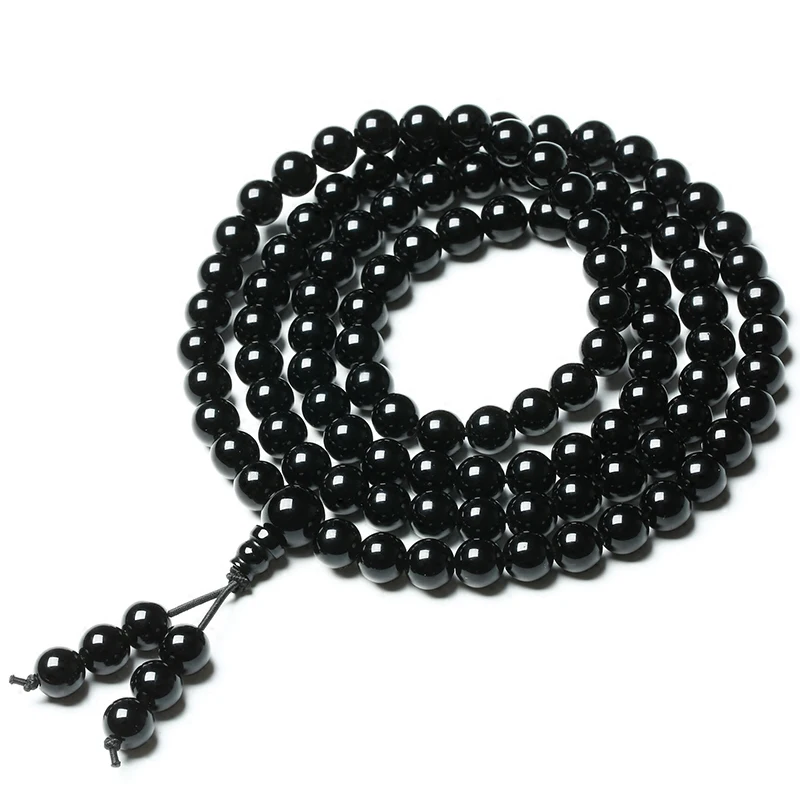 Natural Stone Bracelet Black Mens Obsidian Bracelets 108 Beads Buddha Rosary Buddhist  Stretch Bracelets 6mm 8mm Jewelry Women