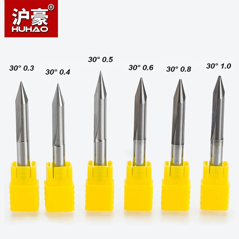 HUHAO 5pcs Shank 6mm Engraving Bits 2 Flutes Cutter Router Bit CNC V Shape Carving Bits Tungsten Carbide PCB 3D Milling Cutter