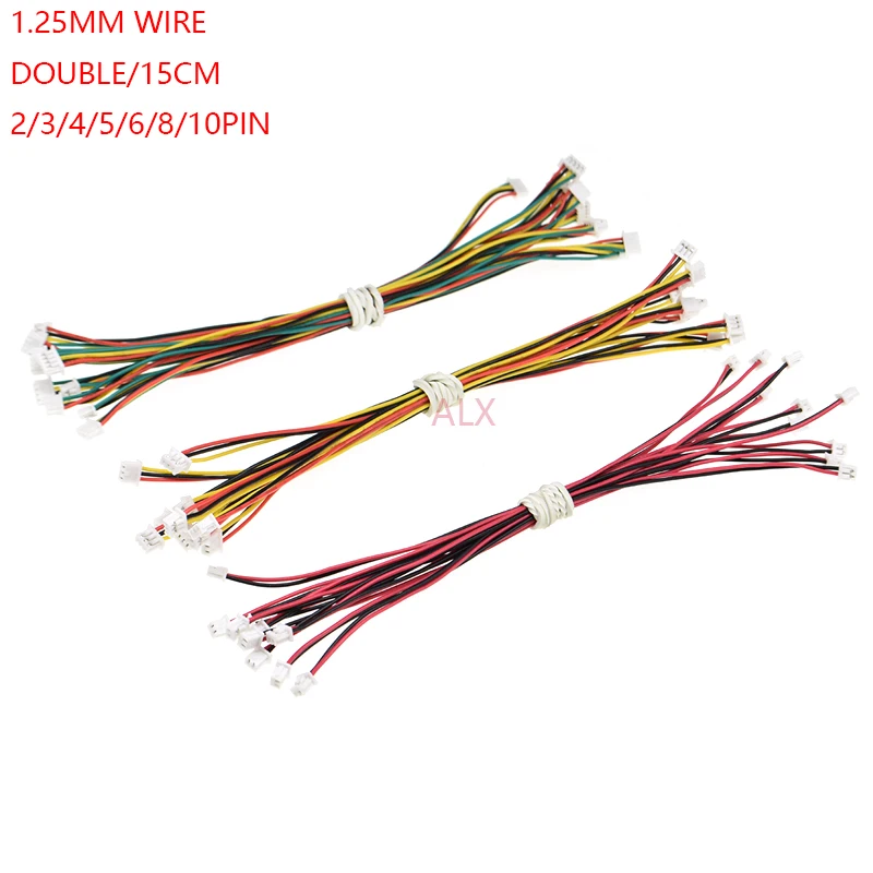 10PCS double header 150MM mini micro JST 1.25 2/3/4/5/6/8/10 pin female plug connector with wire 1.25MM 2p/3p/4p/5p/6p/8p cable