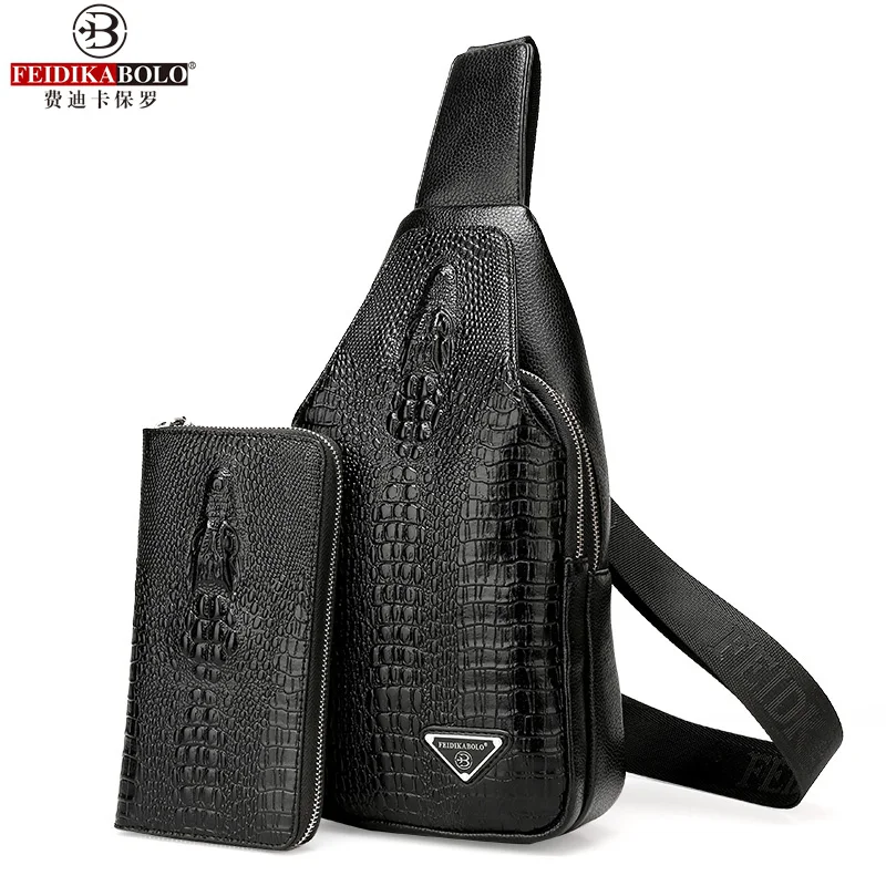 Imagem -03 - Feidikabolo Crocodilo Padrão Bolsa de Peito de Couro Bolsa Masculina Bolsas Clássicas Bolsas de Ombro Masculinas Negociação Moda