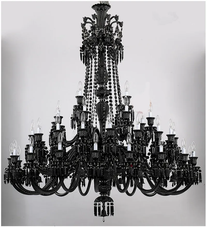 Free Shipping Large Chandelier lustre light Villa Antique black glass Crystal Chandeliers Lamp LED Black Chandelier Lampadario