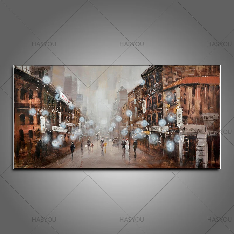 

Hasyou large canvas wall art abstract modern decorative pictures New york city oil painting on canvas for living room decoration