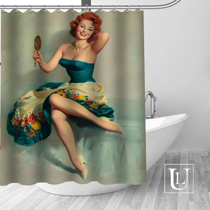 Big Sale New Custom pin up girl Modern Shower Curtain with Hooks bathroom Waterproof Polyester Fabric