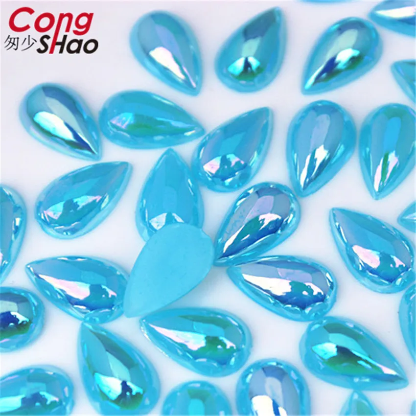 100pcs 8*13mm Teardrop AB Flatback Rhinestones Stick Crystals And Stones Acrylic Strass For DIY Clothes Crafts Decoration WC129