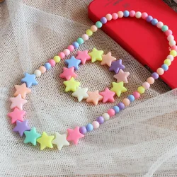 Fashion Girls Cute Candy Color Star Beads Necklace Choker Flowers Love Heart Star Beads Chain Bracelet Jewelry Gift