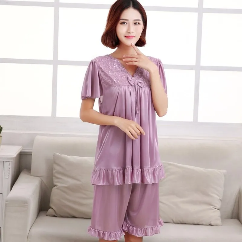 Maxi 5XL Summer Sexy Silk Satin Night Shirts 2PCS Set for Women Lace Sleepshirt Lingerie Sleepwear Female 2 Piece Nightgown