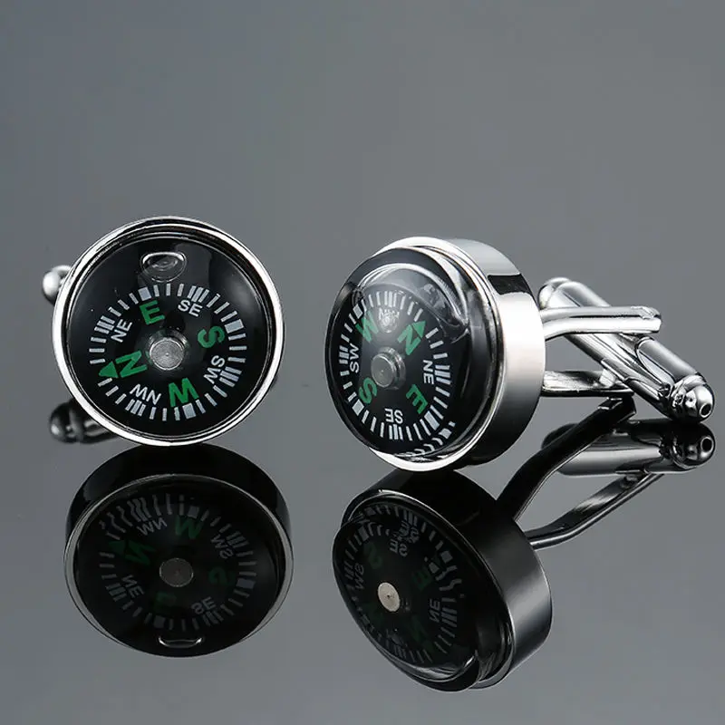 DY New fashion luxury car gear bearing round table thermometer Cufflinks Men\'s French shirt Cufflinks