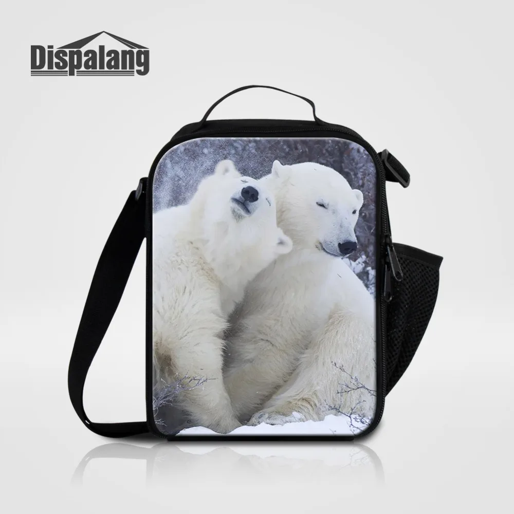 

Dispalang Polar Bear Print Kids Lunch Bags Thermal Cooler Bag Personalized Insulated Lunch Bag For Students Animal Food Bags