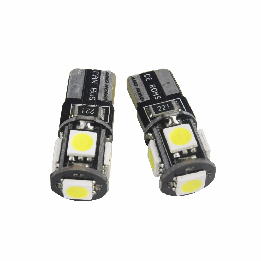 ANGRONG 2pcs Canbus Car 5 SMD 5050 LED Light T10 W5W 194 Bulb NO OBC Error White Parking Lamps 12V