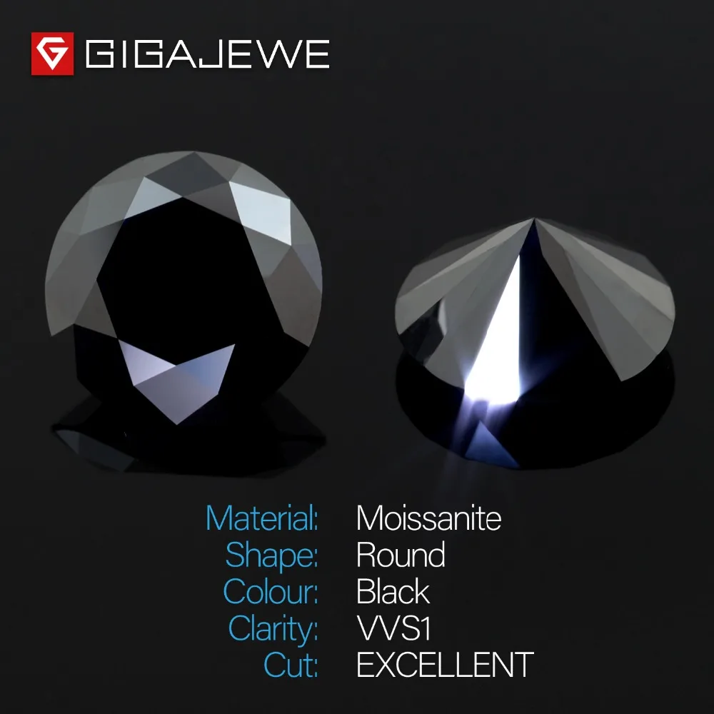 GIGAJEWE Moissanite Black 6.5mm Round Cut  Loose Stone Lab Diamond DIY Gem Jewelry Making Fashion Charms Woman Girlfriend Gift