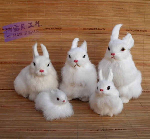 5 pieces a family of simulation rabbit toys polyethylene & furs white rabbit dolls gift  2424