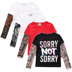 Hooyi Tattoo Long Sleeve Boys T-Shirts 100% Cotton Fashion Baby Girls Tee Shirts Hip-Pop Clothes Children Jersey Top Streetwear