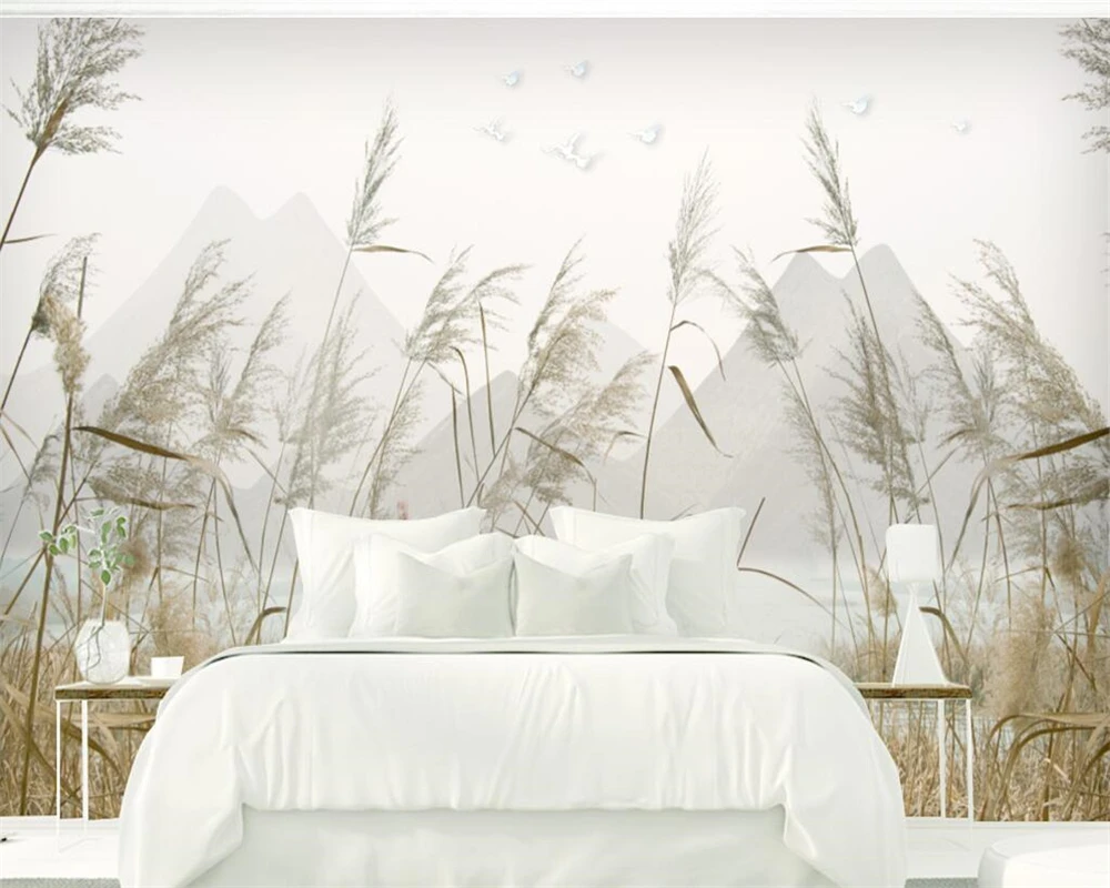 Customized Size Wallpaper Reed Swamp Natural Landscape Mural Home Decoration Living Room Bedroom Reed Flower Decoration Painting