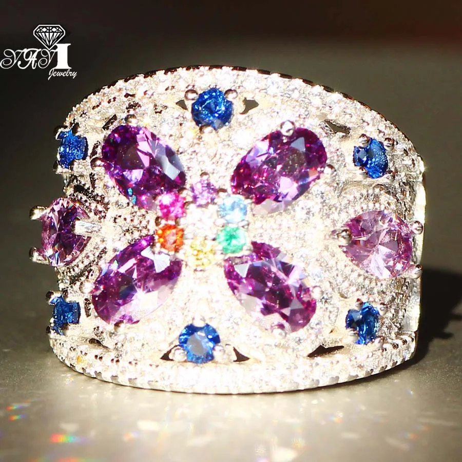 Luxury YaYI Jewelry Fashion  Princess Cut  Purple Amethyst Zircon Silver Color Engagement Wedding Party Rings Girl Woman Gift