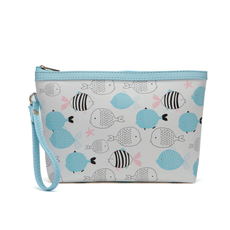 Cartoon Fish  Pattern Blue Cosmetic Bag Dorable Style Organizer For Women Girls  Bags