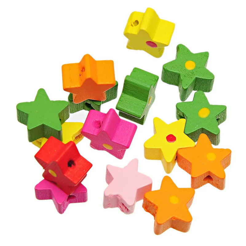

Free Shipping mixed color 14mm Five-pointed Star Wooden Beads Loose beads Diy Wood Craft 200pcs / lot