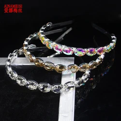 AINAMEISI Luxury 3 Colors Oval Crystal Hairband Sparkly Rhinestone Baroque Silver Plated Headband Fashion Women Hair Accessories