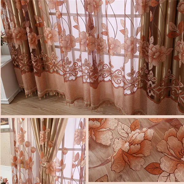 burnout rideau curtains peony Flower Chinese 3D Window curtains cortinas rideau Sheer Curtains para living room tulles only 1pc