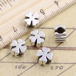 10pcs Beads Cross Clover 4mm Big Hole Vintage Charms European Pendant Fit For Bracelet DIY Antique Silver Color Fit Making