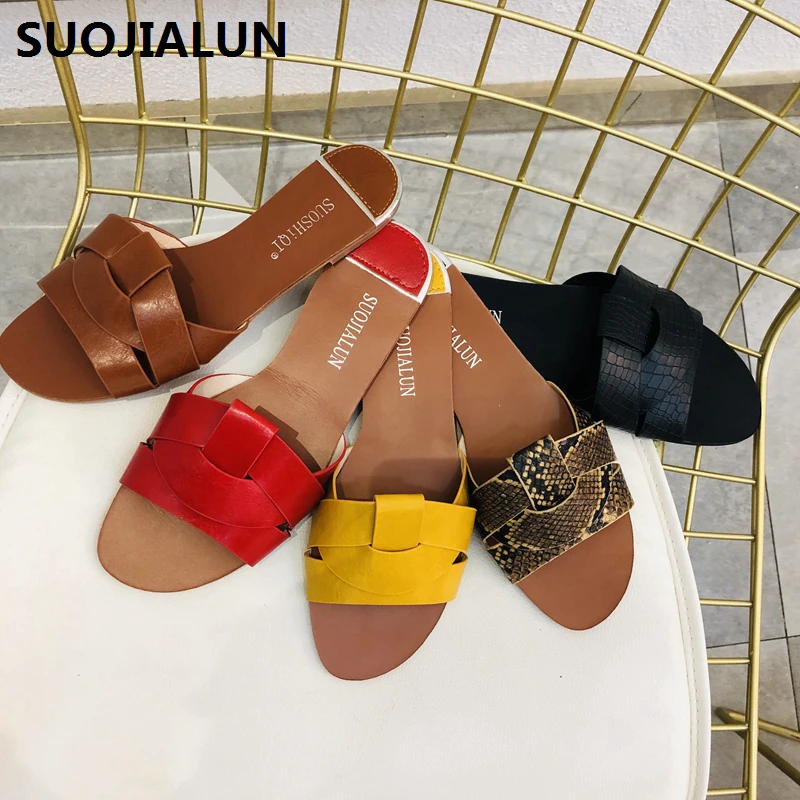 SUOJIALUN 2019 Summers Beach Slippers Women Flip Flops Outdoor Flat Shoes Ladies Sandals Hot Sale Slide New