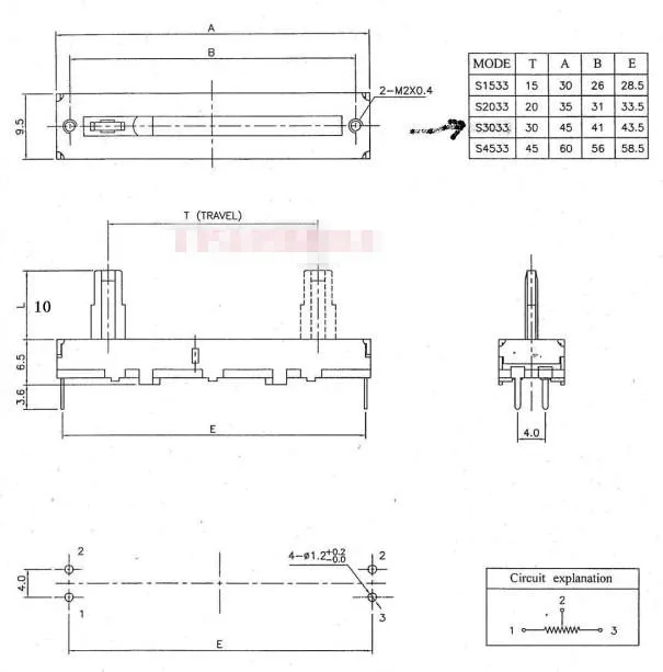 Original new 100% straight sliding potentiometer long 45MM wide 9.5MM handle height 10MM resistance value B10K A20K B500K SWITCH