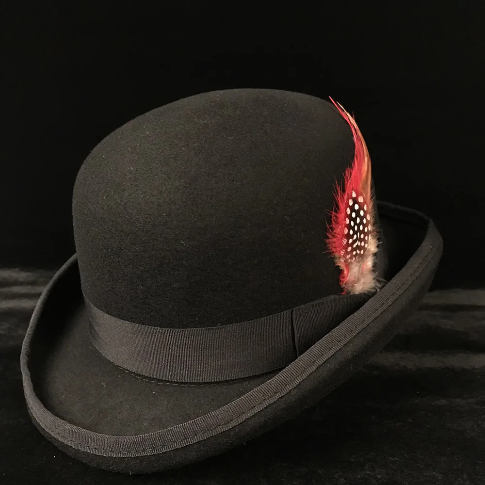 100% Australia Wool Felt Derby Bowler Hat Men Women Dress Tuxedo Costume Steampunk Derby Cap 4Szie S M L XL