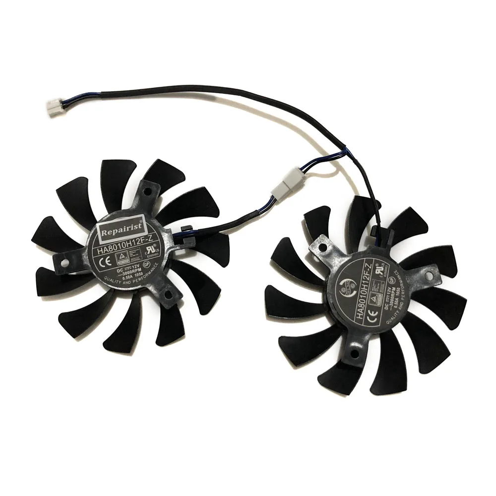 2pcs/Set 75MM 2Pin HA8010H12F-Z GPU Graphics Card Cooling Fan For MSI GeForce GTX 1650 GTX1650 VENTUS XS 4G OC VGA Card