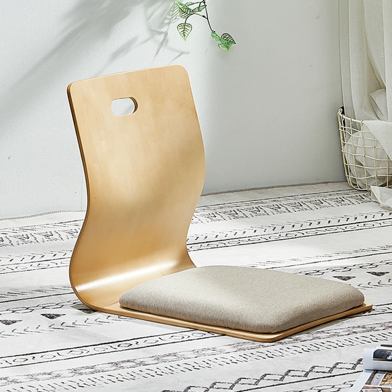 4pcs/lot Floor Seating Living Room Furniture Natural Finis Beige Cushion Japanese Style Tatami Zaisu Legless Floor Chair Wooden