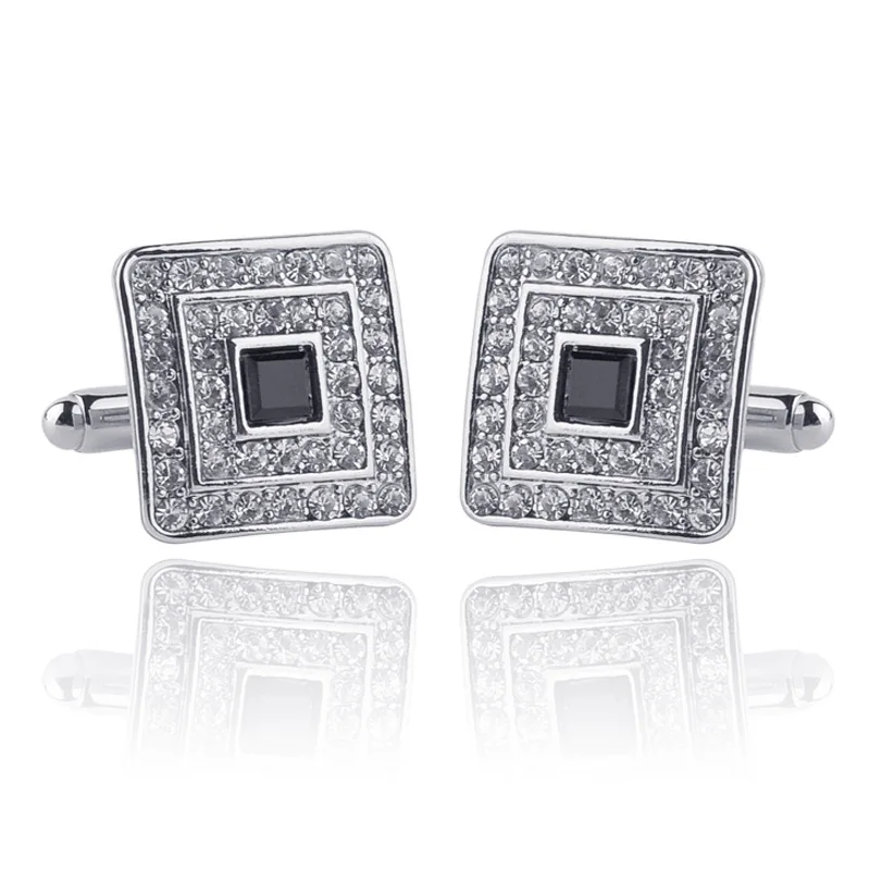 High Quality Classic Luxury Rhinestone Crystal Square Custom Enamel Men\'s Cufflink Male French Shirt Cuff links Wedding Jewelry