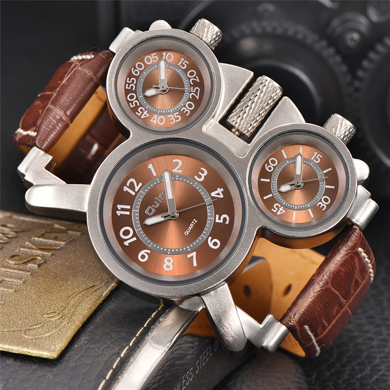 

Oulm Three Time Zones Men Quartz Watches Casual Multiple Time Zone Watch Unique Luxury Men's Sport Wristwatch relogio masculino