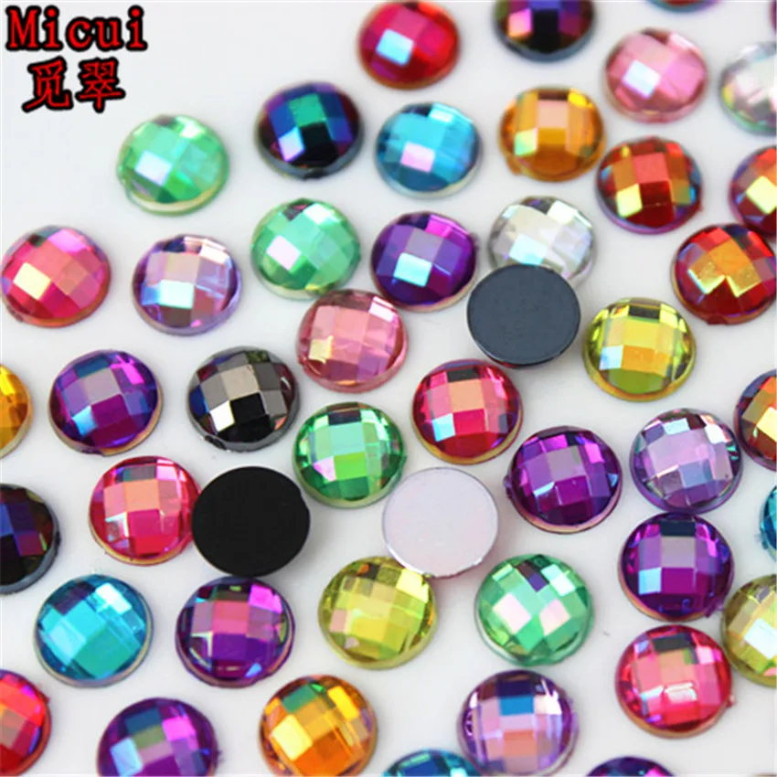 Micui 6/8mm Crystal AB Round Acrylic Nail Rhinestones Flatback Glue On Non Hotfix Stones Appliques For Craft DIY Nail Art MC341