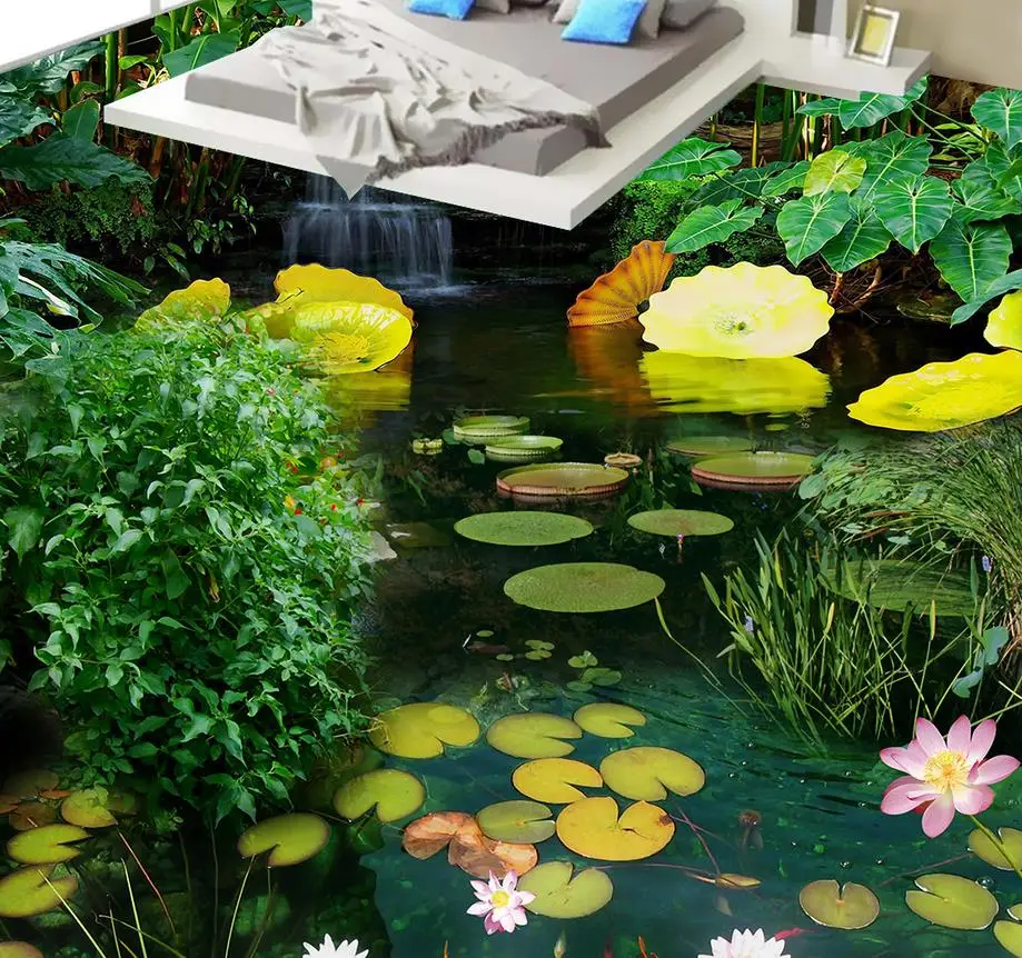 

3d floor painting wallpaper Pond 3d floor waterproof wallpaper for bathroom wall 3d flooring