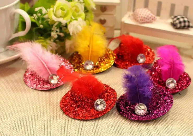 New han edition children hat feather hair clips Hat clip little hat headdress Clip hairpin birthday party gift stage children