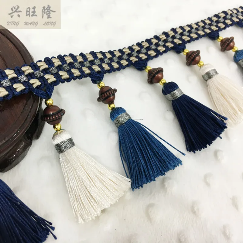 

XWL Luxury 12M/Lot 9cm Wide Curtain Lace Accessories Pearl Beads Tassel Fringes Trim Ribbon DIY Curtain Sofa Sewing Home Decor